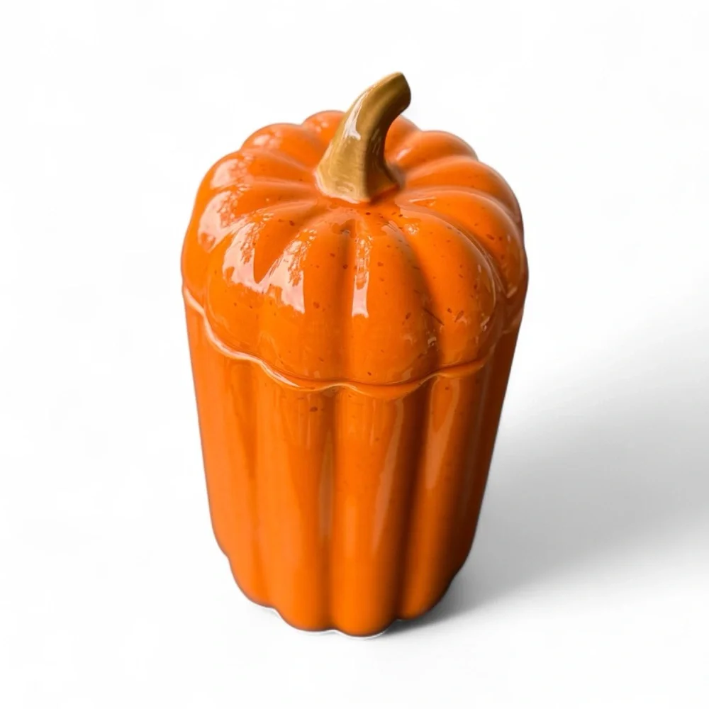 10 Strawberry Street Pumpkin Ceramic Canister Fall Halloween Centerpiece Orange